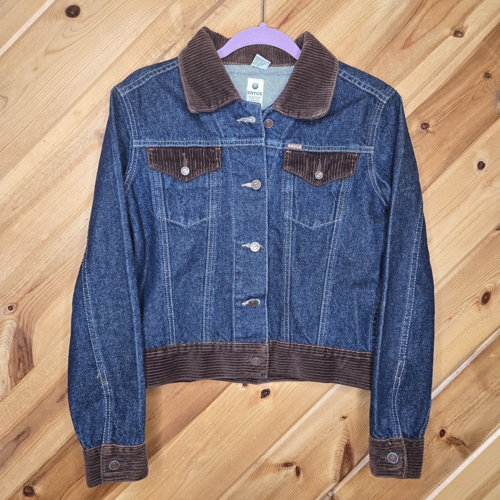 Vintage ENYCE Y2K Denim Jacket Womens‎ Medium Corduroy Trim Short Length
